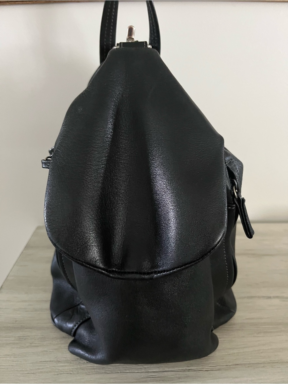 Tignanello Black Leather Backpack with Flap - Picture 2 of 8